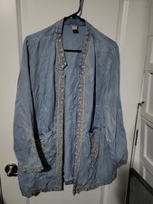 Chico's Women's Size 3 Indigo Embroidered Twill LS Open Jacket