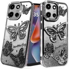 For Moto G 2025/2026/G Play 2026 Case Bling Butterflies 3D Tempered Glass