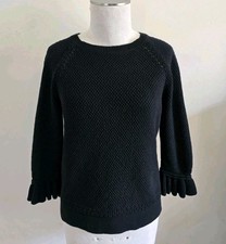 Ann Taylor LOFT Ruffle Cuff Cotton Sweater 3/4 Sleeve Black Size M