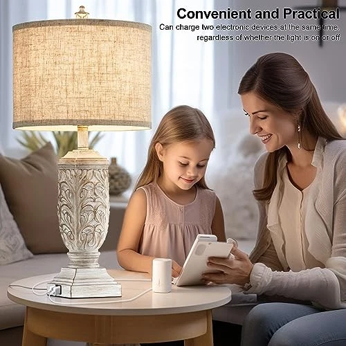 Juego de 2 lámparas de mesa de granja, lámparas de noche rústicas de 27,5"" de alto crema/avena Foto 2 de 4