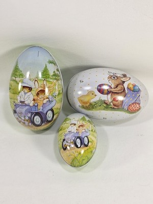 3 Vintage 1988 Applause/ Tin Box Co. Metal Easter Eggs Decor Painted Bunny
