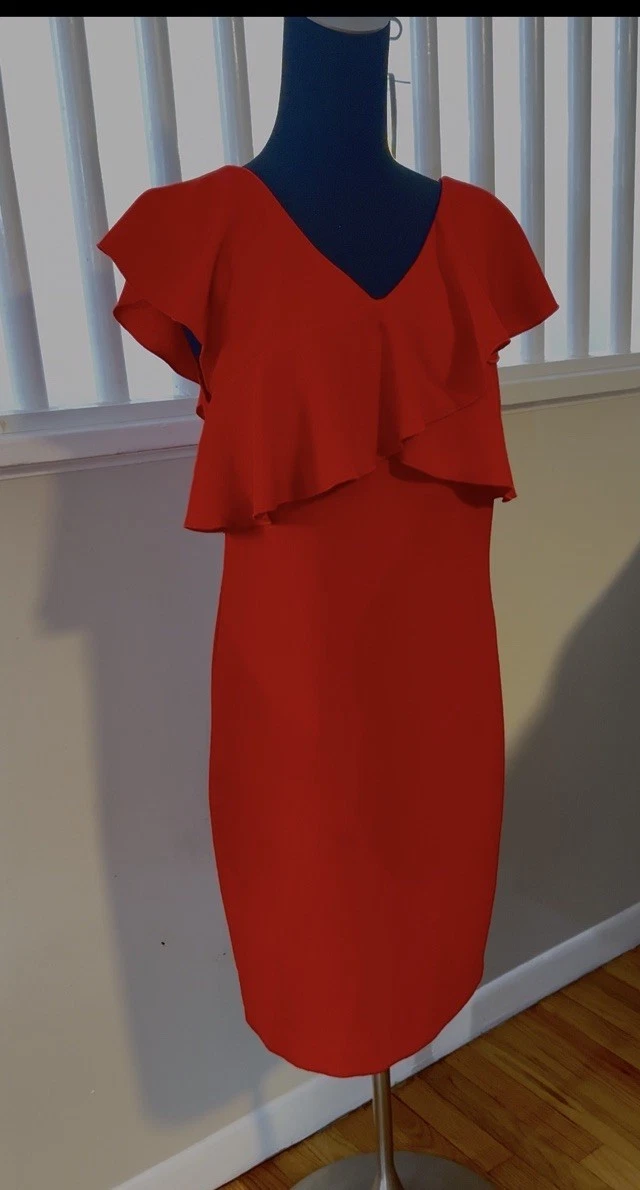 VALENTINO Abito Trina Turk 4 rosso petardo Cameron incrociato volant scollo a V