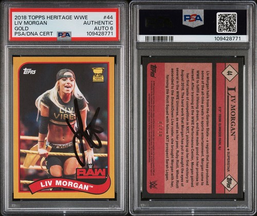 2018 TOPPS HERITAGE All Rookie ⭐️Cup WWE #44 LIV MORGAN True GOLD /10 Psa 6 Auto - Picture 3 of 3