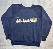 VTG 70s Velva Sheen Blue Raglan Long Sleeve Crewneck USA Made Adult Small Faded