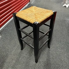 Set of 3 Black Wood Barstools with Woven Seats