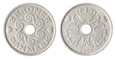 Denmark 2 Kroner, 2022, KM #874, Mint