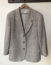 Vtg Liz Claiborne 14 Beige Tweed Herringbone 3-Button Blazer Preppy Coastal