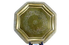 Vintage Gold Tone Metal Brass Plate Floral Design