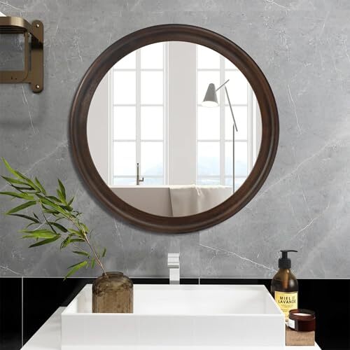Round Wall Mirrors 24 Inch,Wood Rustic Decorative 24 inch Rustic Brown - Picture 6 of 8
