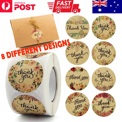 Thank You Stickers Label Kraft Paper Flower Gift Seal Large-38mm 10/100/500pcs - image 1 of 4
