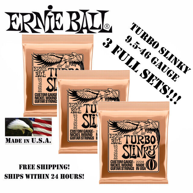 3-PACK ERNIE BALL TURBO SLINKY 2224 NICKEL ELECTRIC GUITAR STRINGS 9.5-46 CN9663 3-PACK ERNIE BALL TURBO SLINKY 2224 NICKEL ELECTRIC GUITAR STRINGS 9.5-46 CN9663