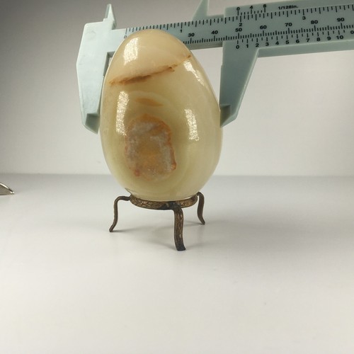 Onyx Egg with Metal Stand Tan & White Bands Natural Stone Paperweight - Picture 4 of 16