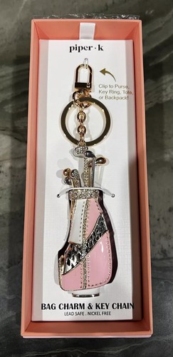 Piper K Golf Bag Charm Keychain - Gold Tone, Pink Crystals, New in Box - Picture 6 of 7