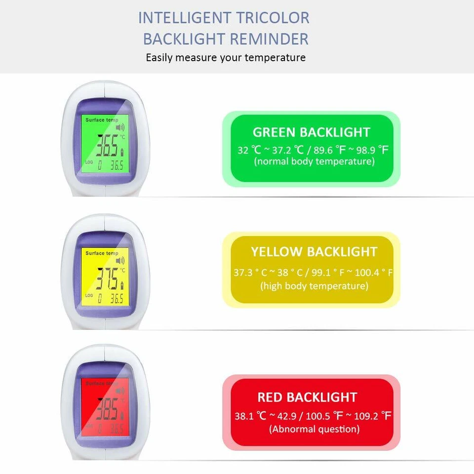 Termómetro de frente infrarrojo sin contacto para adultos temperatura fiebre LCD temperatura digital Foto 4 de 4