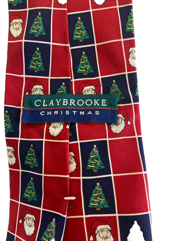 CORBATA DE NAVIDAD CLAYBROOKE VINTAGE Cara de Papá Noel Roja y Verde y Árboles de Navidad Foto 3 de 3