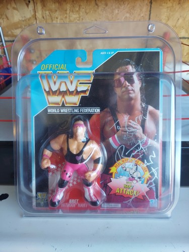 WWF Hasbro Bret Hitman Hart Purple heart Signed Bl...