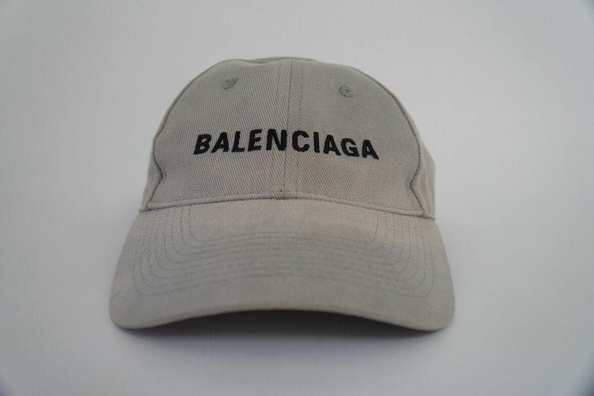 BALENCIAGA Cap Cotton Grey Hat Logo Embroidery Baseball Cap | eBay