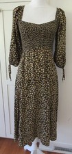 Faithfull the Brand Yellow Floral Smocked Puff Sleeve Midi Dress size 4