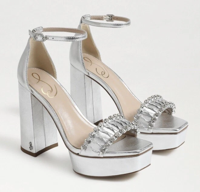 Sam Edelman Women s NINETTE Platform Silver Metallic LEATHER Heel