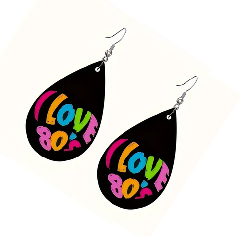 Earrings I love Eighties 80s dangle drop jewelry party retro xmas rock glam pop - Picture 5 of 10