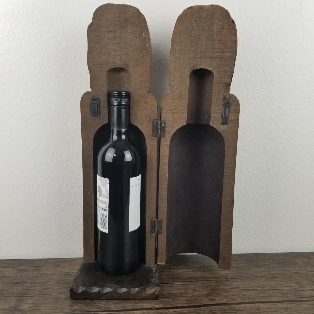 Vintage Hand Carved Wood Catholic Monk Wine Liquor Bottle Box Case