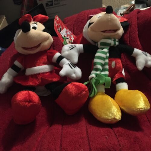 Disney Christmas Mickey Mouse and Minnie Mouse 9 Inch Plush Dolls - NEW