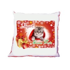 cuscino 40 x 40 con scritta auguri buone feste gattino regalo natale uomo donna