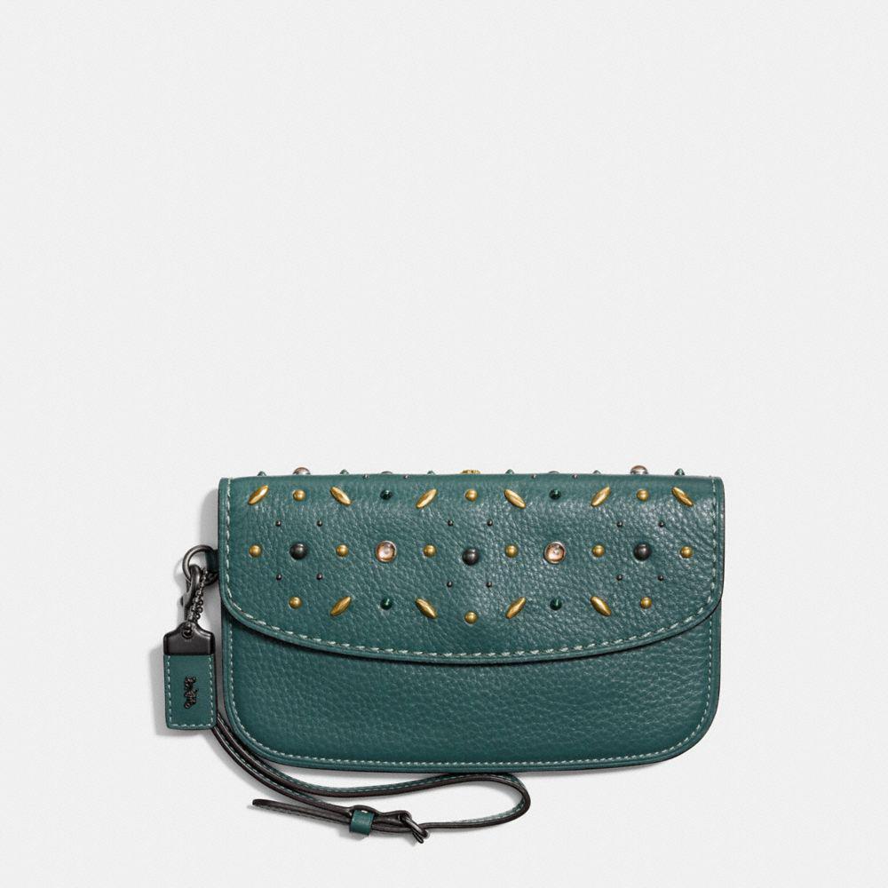 NWT Coach Prairie Rivets Clutch Dark Turquoise F21638 | eBay