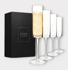 Champagne Flutes, Edge Glass Set of 4-Modern & Elegant, Lead Free Crystal