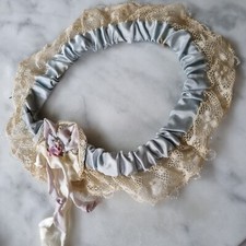 ANTIQUE MID CENTURY FLAPPERS LACE  BLUE SATIN RIBBONWORK BRIDAL GARTER