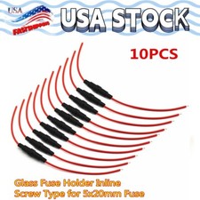 10pcs Black Red In-Line Fuse Holder Glass Wire Fuse Tube 20AWG 5x20mm New