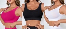 NON-PADDED WOMENS LADIES SEAMLESS BRA SPORTS LEISURE CROP TOP VEST COMFORT S-2XL