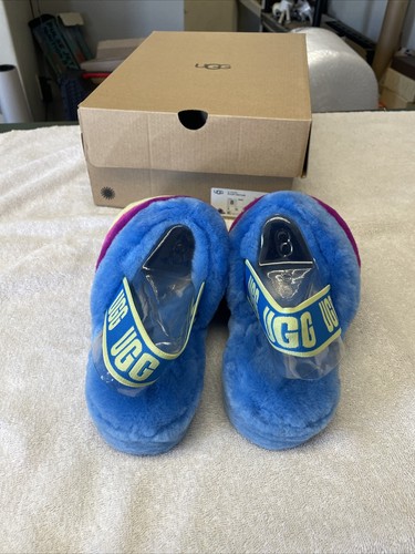 UGG Fluff Yeah Slide Blue/Yellow Multi Color 1097169 Women's US Size 8 - Picture 4 of 9