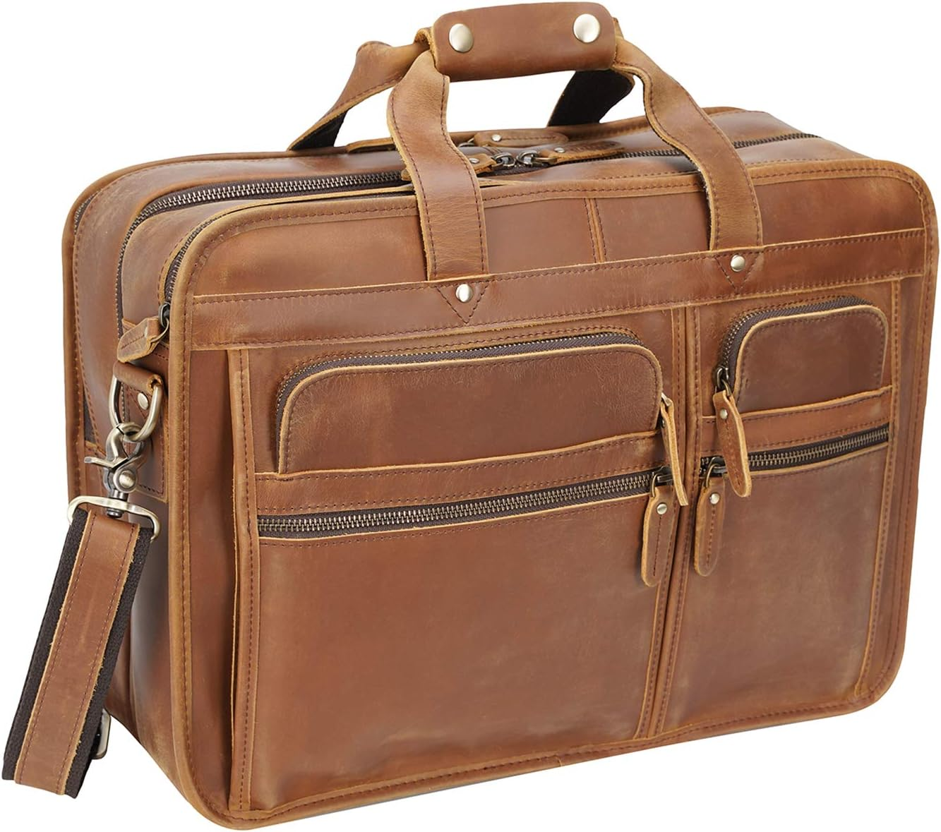 Men'S Full Grain Leather Briefcase Large 17 Inch Business Travel Laptop Messenge