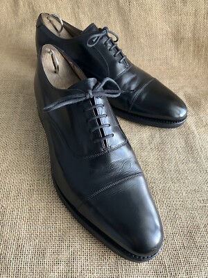JOSEPH CHEANEY & SONS LIME Black Leather Cap Toe Oxford Shoes UK 7