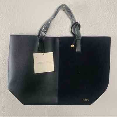 DONNA KARAN BLACK TWO TONED LEATHER TOTE