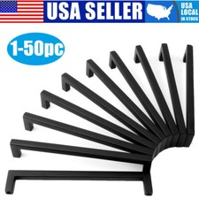 Matte Black Square Modern Cabinet Handles Pulls Kitchen Drawer Stainless Steel