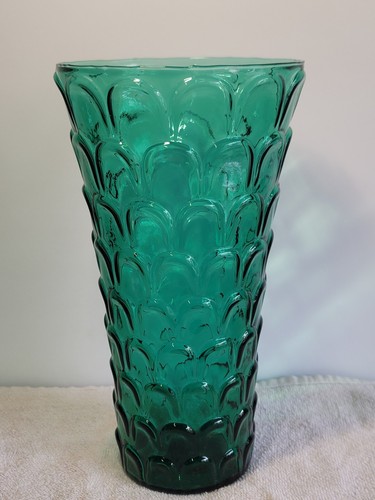 Rossini Empoli Glass Emerald Green Peacock Vase 10" Tall Italy Vintage - Picture 9 of 9