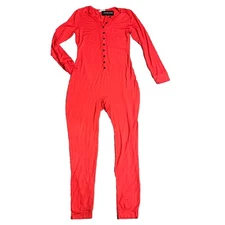 Ekouaer  Women's One-Piece Button Down Pajamas w/ Butt Flap - Red - Sm