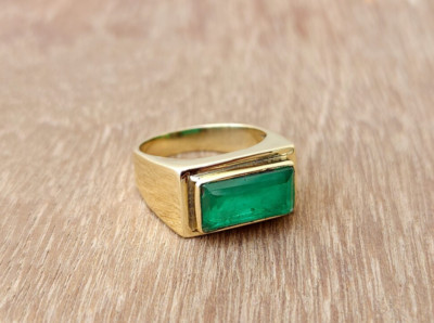 Natural Emerald Men's Ring Brass Ring Gold Plated Men's Jewelry Wedding BoysRing