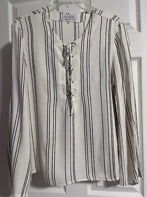 WAYF cream lace up neck, long slv striped blouse, medium, $8.99 OBO