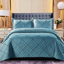 3 Piece Quilted Bedspread Bed Throw Single Double King Size Embossed Bedding Set