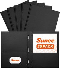2 Pocket Folders with Prongs 25 Pack, Black , Paper Folders with 2 Pockets and
