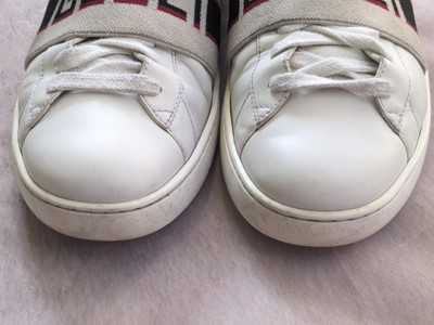 Gucci Ace Sneakers Men 8.5 White Elastic Logo Leather Shoes Low