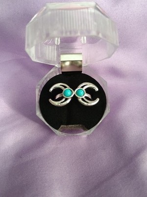 Double Moon Turquoise Silver Plated Size 7 Ring