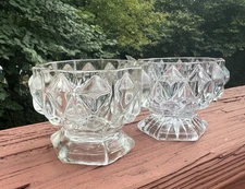 Assembled Set Of 2 Very Similar Vintage Giant Sawtooth Flint Glass Master Salts