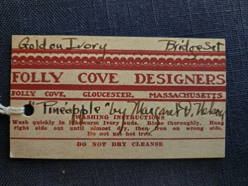 folly cove designers Gloucester, MA Margaret Nelson bridge set 'pineapple' tag