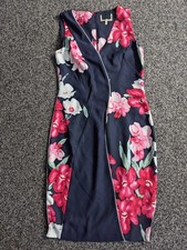 Ex Phase Eight Maria Dress Size 10 Blue Pink Floral Bodycon Panelled Pencil