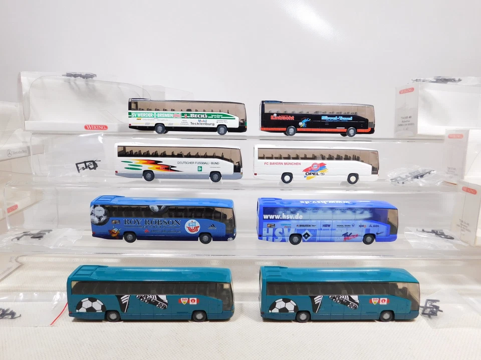 Wiking 1:87 H0 8x Bus MB O 404 714 VfB DFB HSV FCB Bremen etc sg/Top Box #EI18-1 - Image 2 of 4