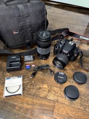 Canon EOS Rebel T5 Bundle w/ Canon Lenses, Lowepro Bag, Insignia Filter, Charge 